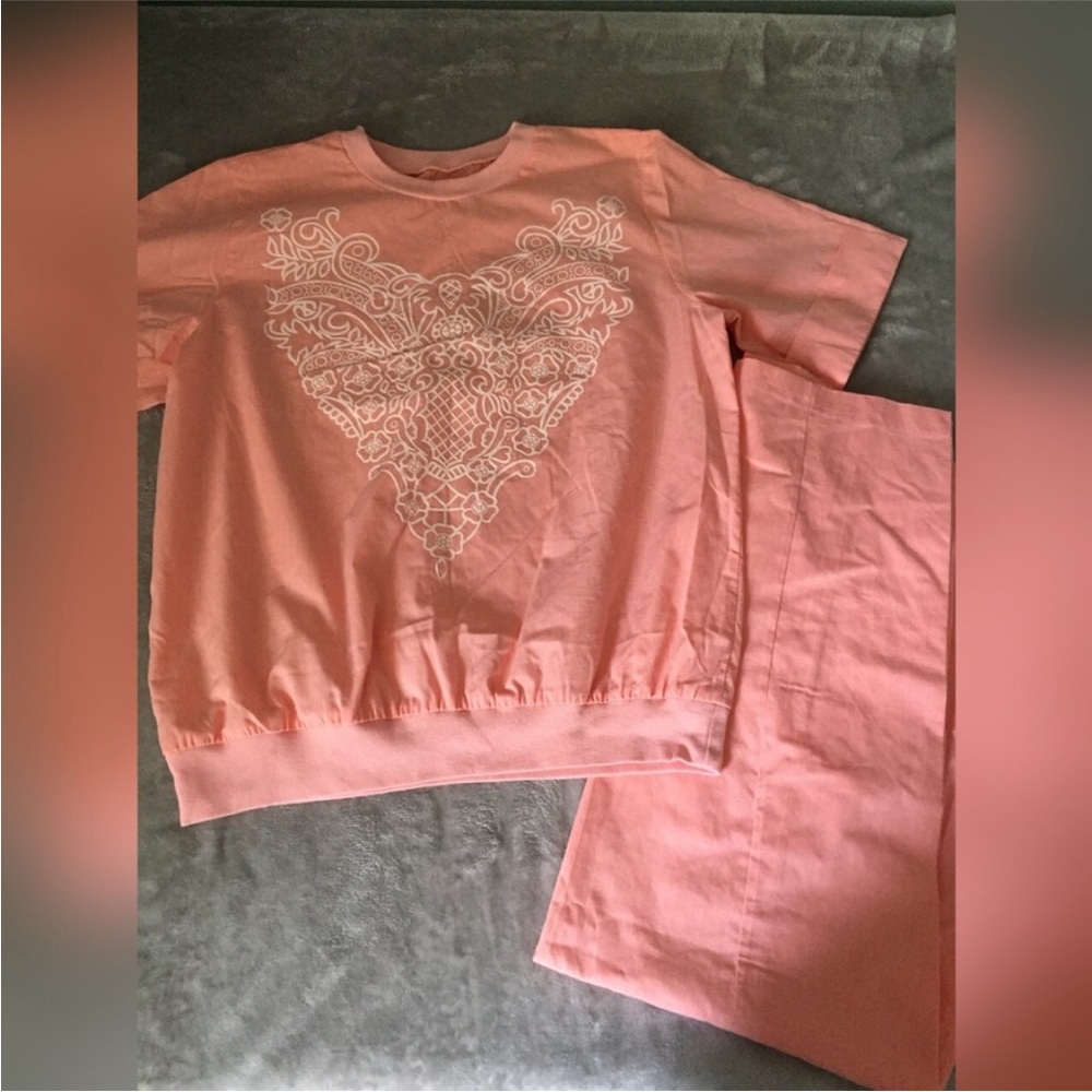 Vintage women's set shirt pants peach pink matching 50s 60s